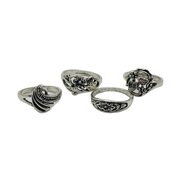 Set of 4 Costume Silver-Toned Rings - Picture 2 of 7